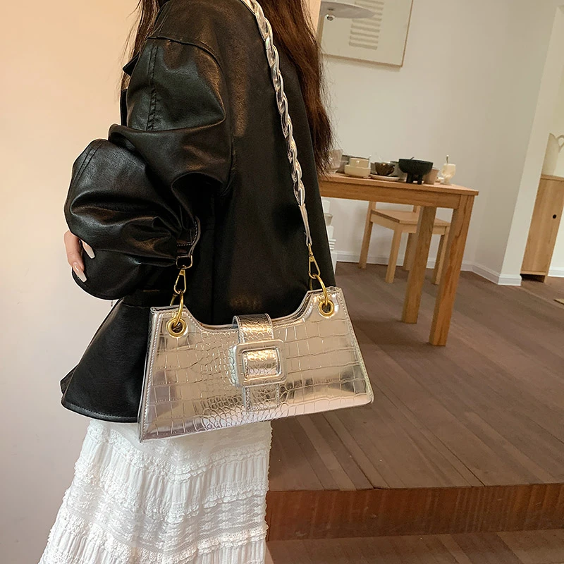 2023 New Fashion Y2K Style Stone Pattern Top Handle Leather Small Tote Bags Women Rope Short Handle Crossbody Handbags Channels