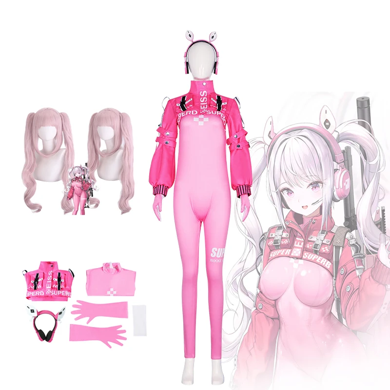 

Alice Cosplay Costume Jumpsuit Pink Jacket Wig NIKKE:The Goddess of Victory Halloween Carnival Uniform Set