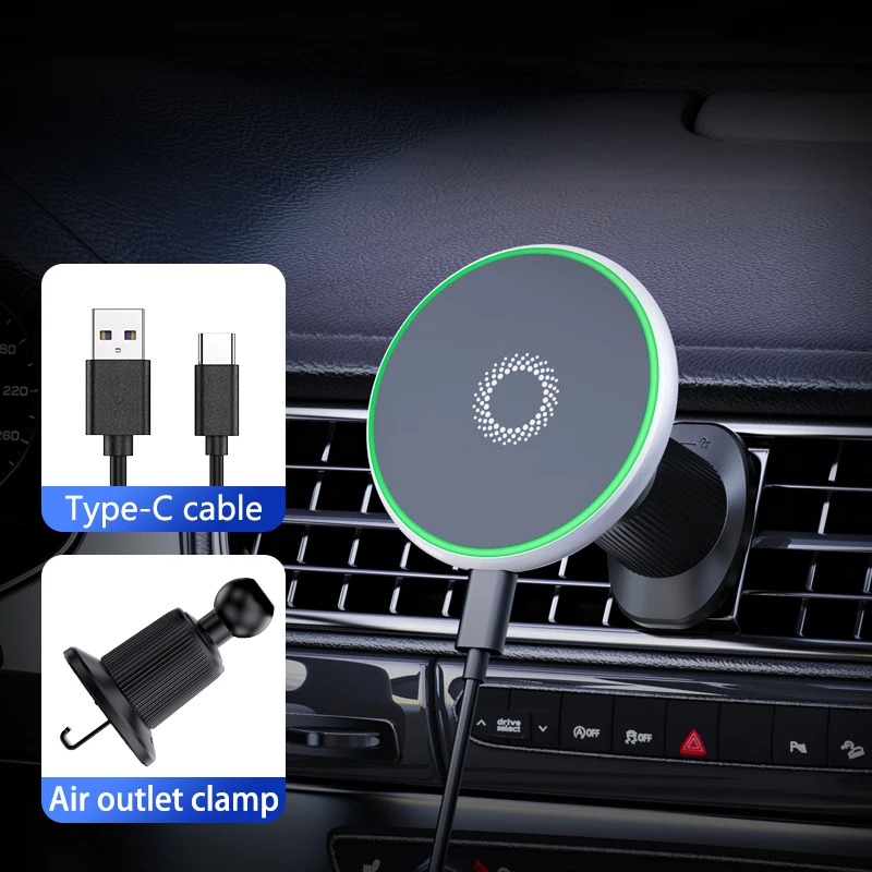 

Магнитный автомобильный держатель для телефона 15 Вт, беспроводное зарядное устройство, автомобильный держатель MagSafe из алюминиевого сплава, подставки для iPhone, Samsung, Xiaomi