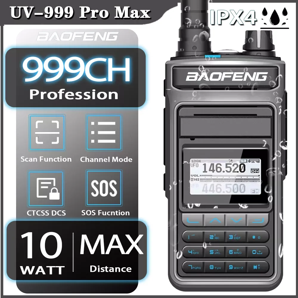 

NEW 2022 UV-999 ProMax 10W Long Range Walkie Talkie Dual Band Portable CB Ham Radios FM Transceiver Two Way Radio UV5R UV13