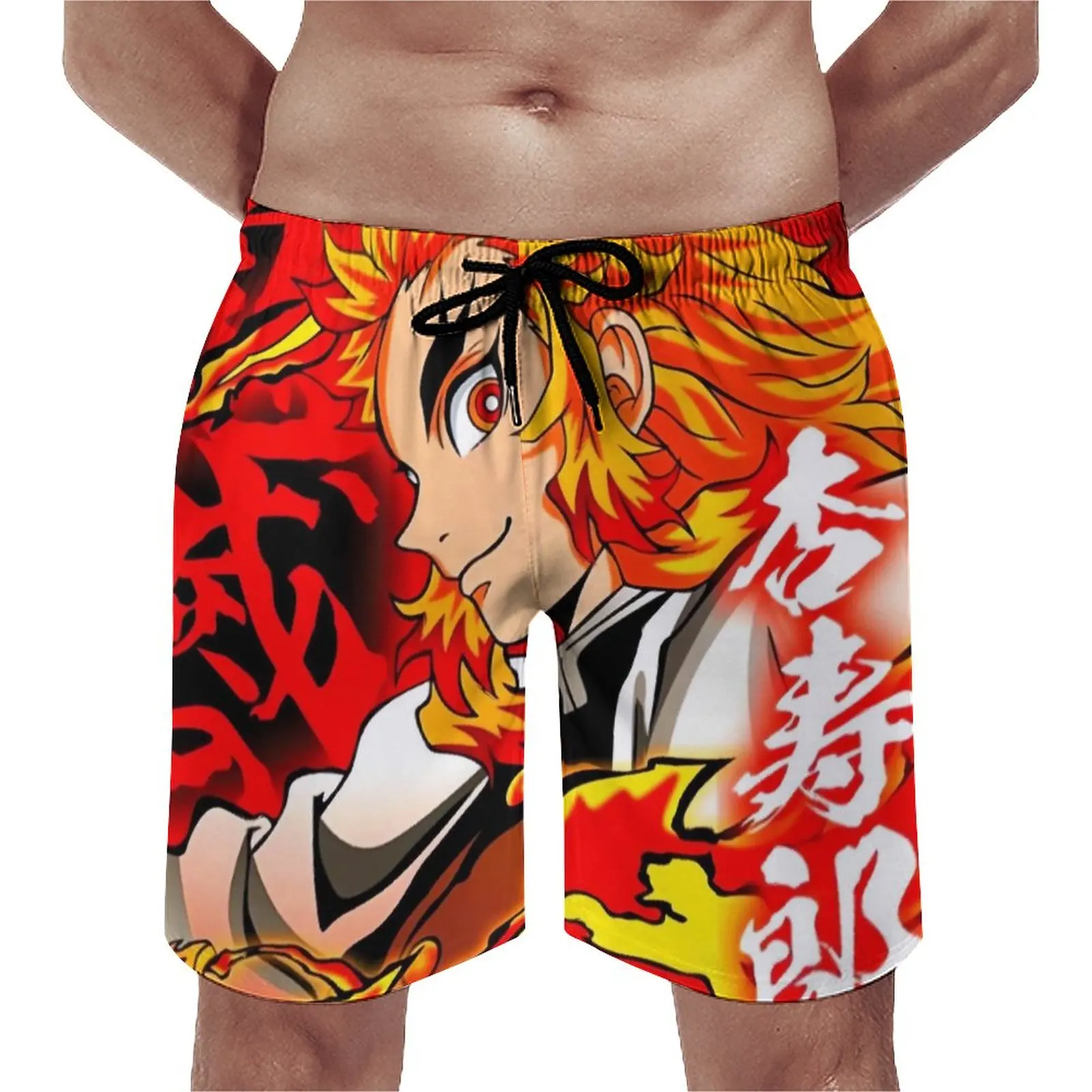 

Demon Slayer Board Shorts Rengoku Kyojuro Anime Hawaii Beach Shorts Male Graphic Running Fast Dry Swimming Trunks Gift Idea