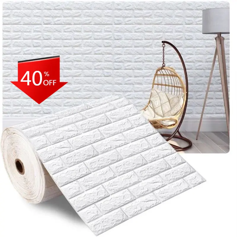 70cmX10m 3D Soft Foam Brick Wallpaper Sticker Roll DIY Self Adhesive Living Room Home Kitchen Bathroom Decorative Wall Wallpaper