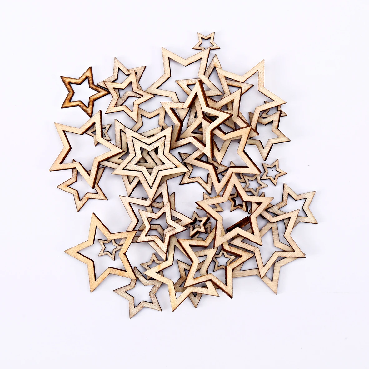 

1000 шт. 10 мм-30 мм Смешанные вырезы полые звезды дерево натуральные DIY рождественские поделки стол конфетти для скрапбукинга