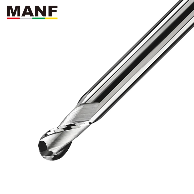 

MANF 2Flute HRC55 2mm 3mm 6mm 75L-100L Lengthen Aluminum Alloy Ball Nose End Mill Good finish Milling Cutters For Mold Processed