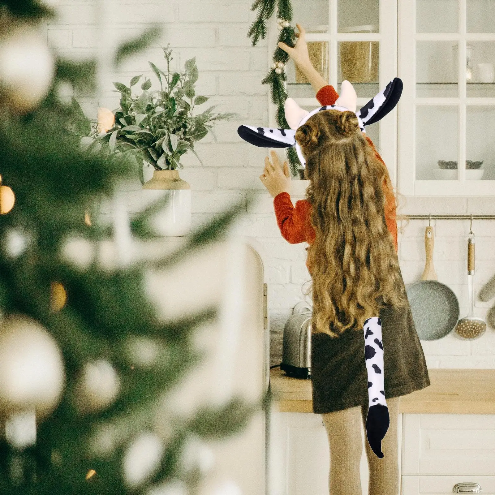 Обруч для волос с коровьими ушками и длинным хвостом быка подарки нарядное