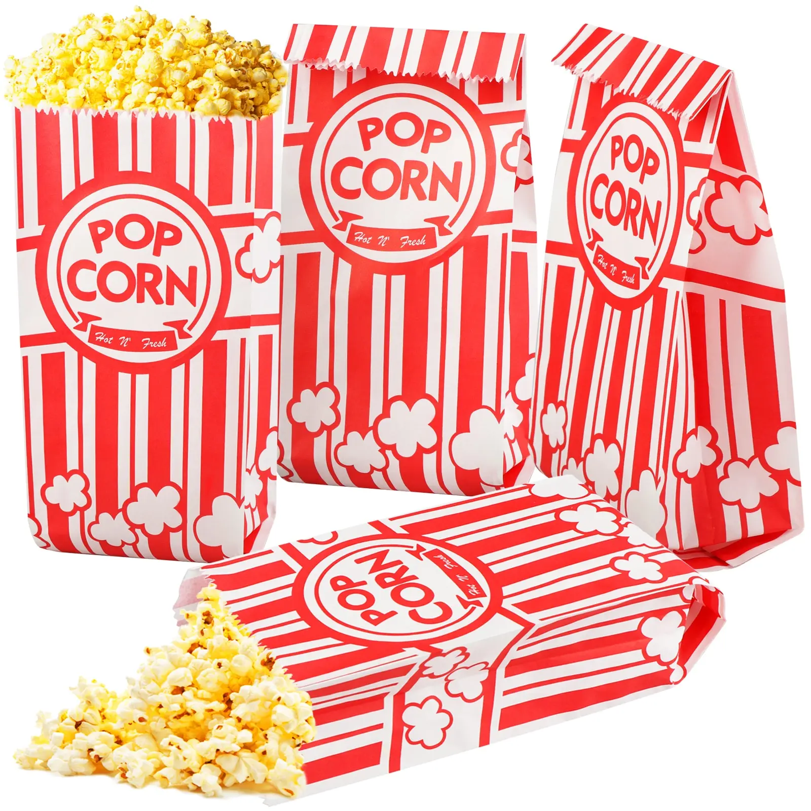 

450pcs Popcorn Boxes Paper Popcorn Bags Containers Paper Box Bag 1 Oz Popcorn Container Red and White Popcorn Holder