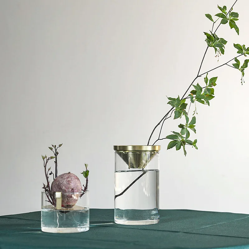 

Flower Glass Vase Modern Minimalist Ins Style Decoration DriedNordic Living Room Creative Transparent Small Mouth Copper Device