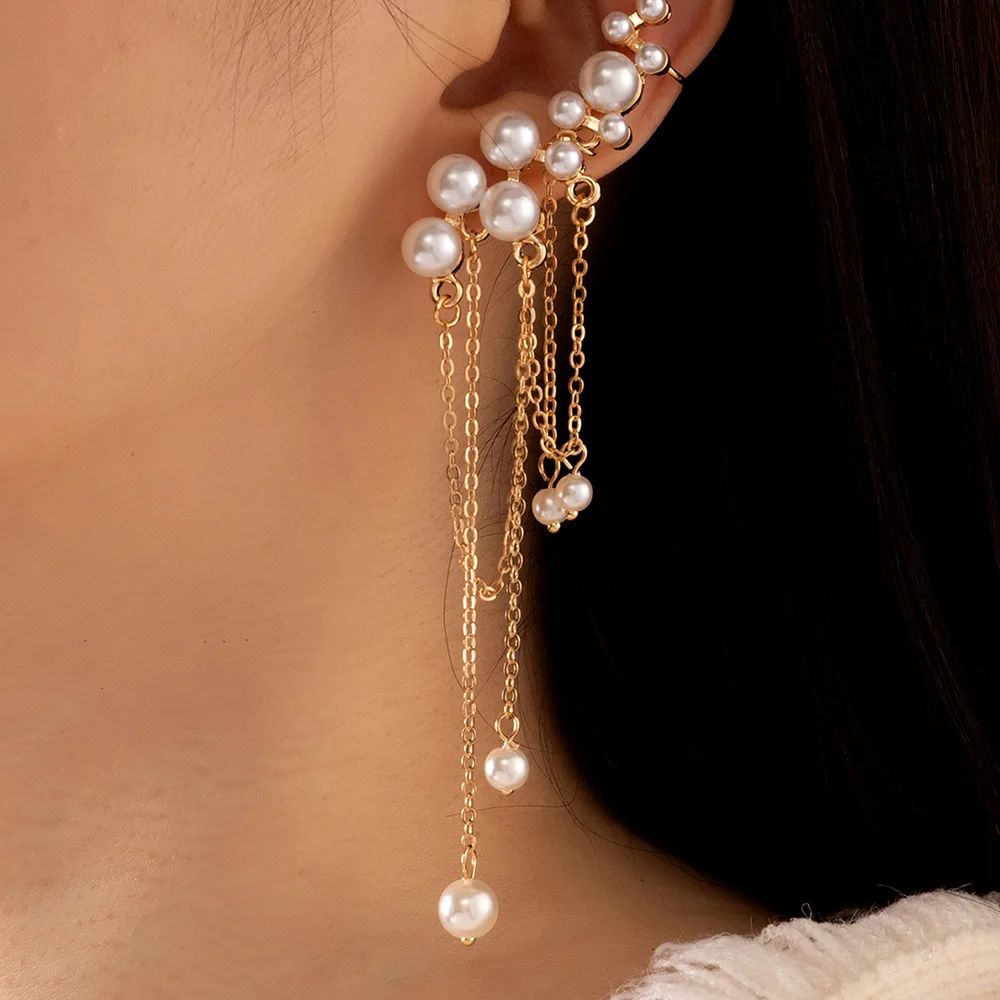 Новые асимметричные серьги с жемчужными кисточками корейские клипсы для ушей