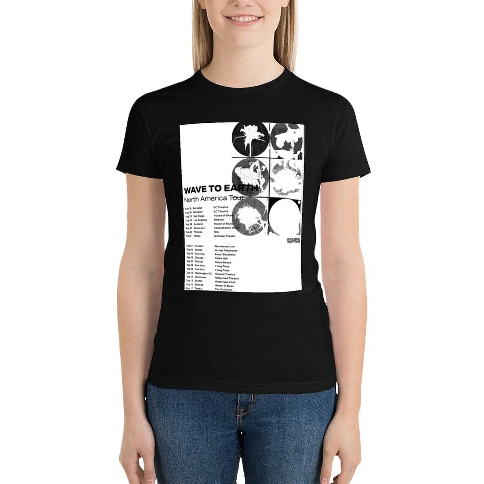 Женская футболка с коротким рукавом Wave to Earth черная изображением