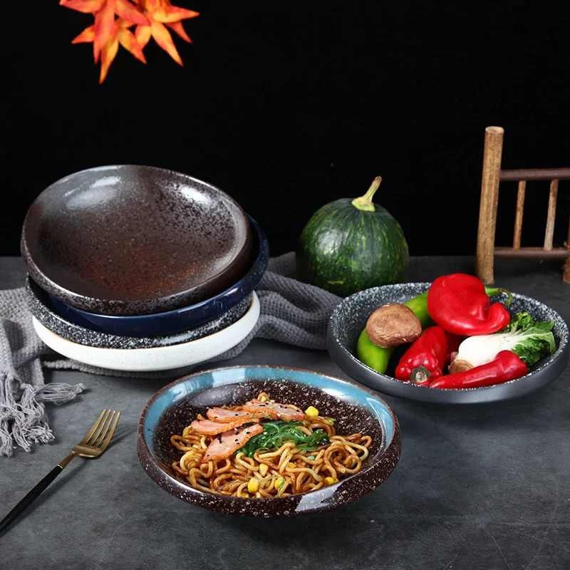 

Japanese Retro Ceramic Deep Soup Dish Tableware Dishes Set Combination Home Creative Soup Bowl Dinner Plates