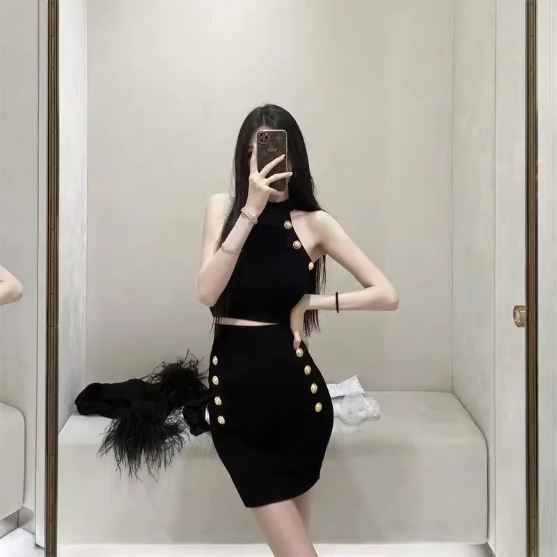 

New Summer Sexy Women's Suit Bottons Sleeveless Slim Camisole Crop Top + Bodycon Mini Skirt 2 Piece Set Women Women's Tracksuit