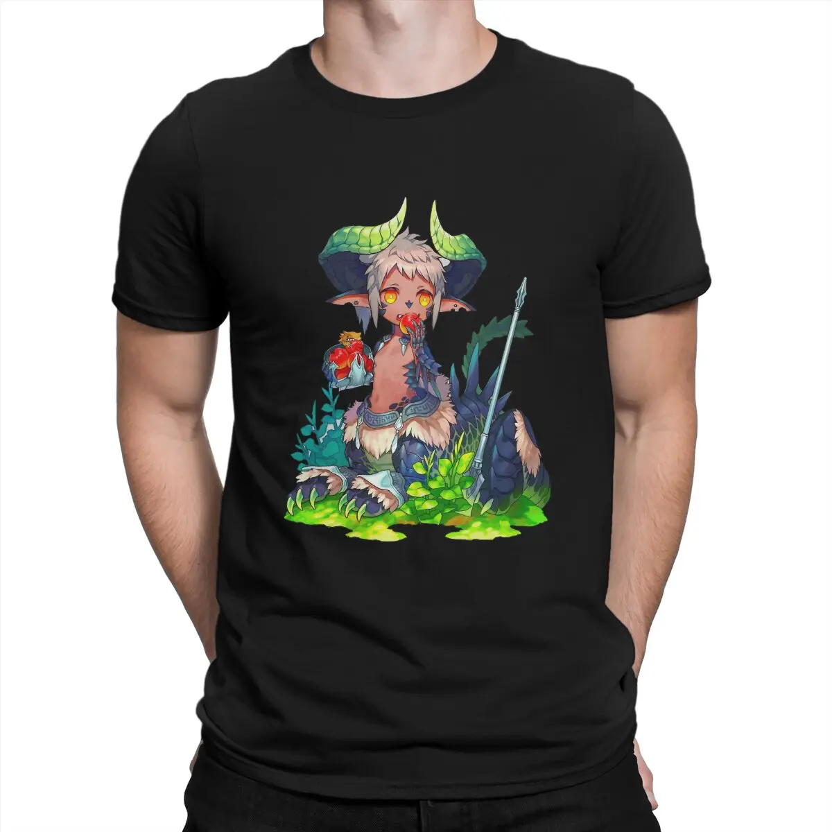 

Eat Apple Elf T-Shirts Men Made in Abyss Funny 100% Cotton Tee Shirt Crew Neck Short Sleeve T Shirts Graphic Clothing