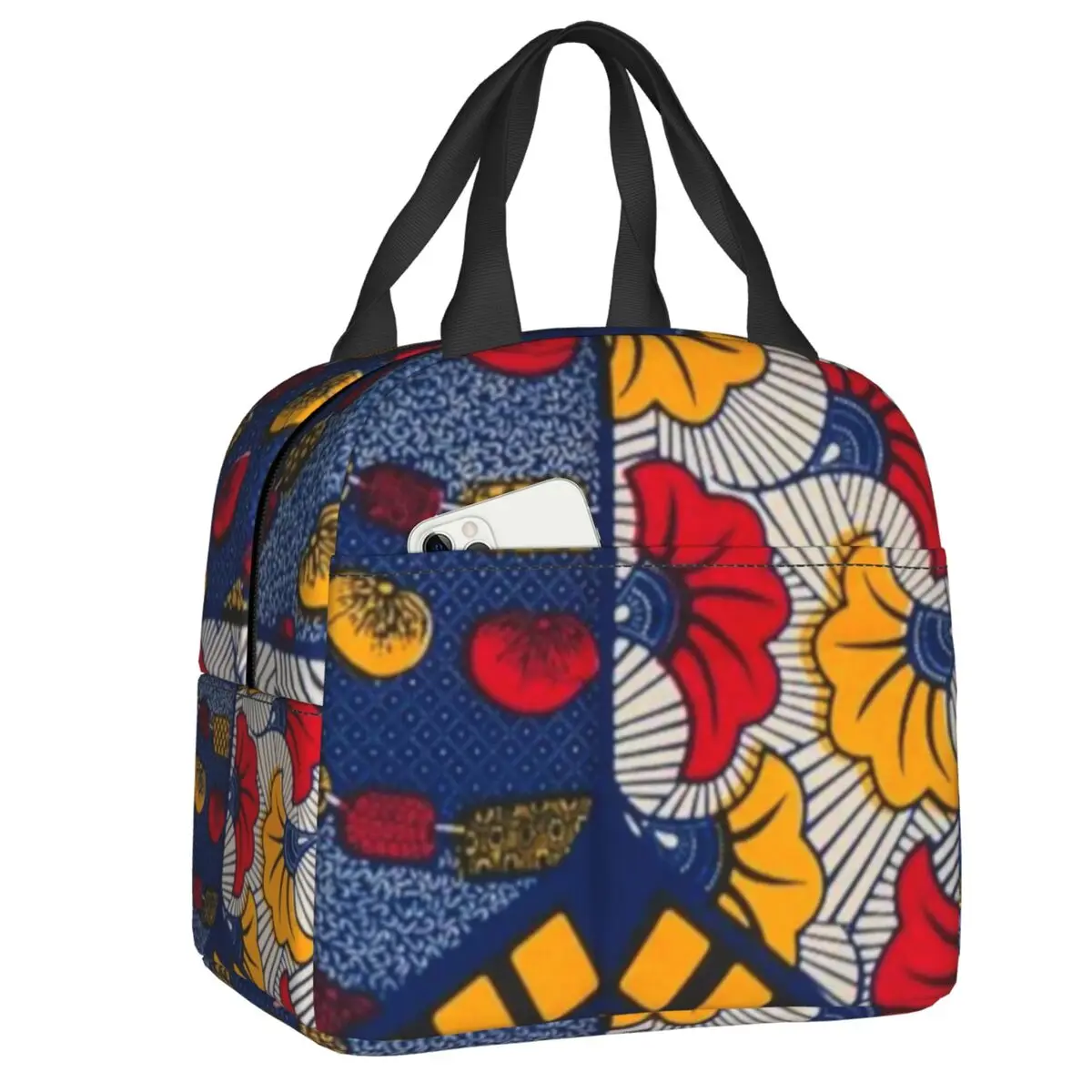 

African Print Geometric Ankara Pattern Thermal Insulated Lunch Bags Women Portable Lunch Tote for School Storage Food Box