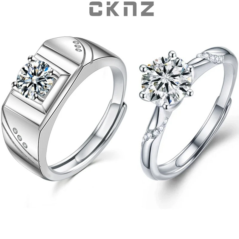 

Certified Real 1.0 Ct Moissanite Diamond Sterling 925 Silver Rings for Lovers or Couple Original Promise Collection CKNZ Jewelry