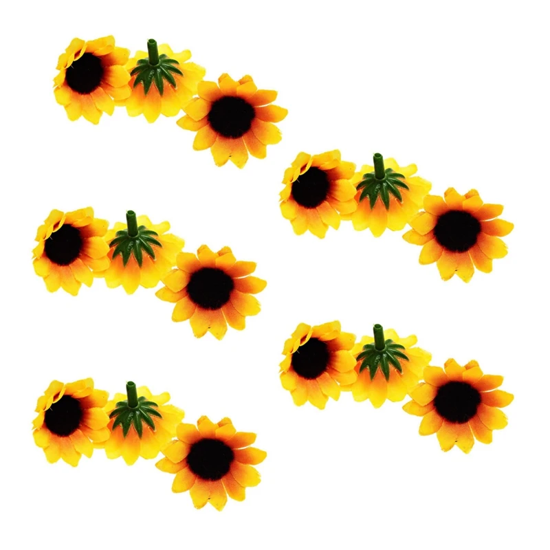 

500 Pcs Artificial Sunflower Little Daisy Gerbera Flower Heads For Wedding Party Decor (Yellow&Coffee)