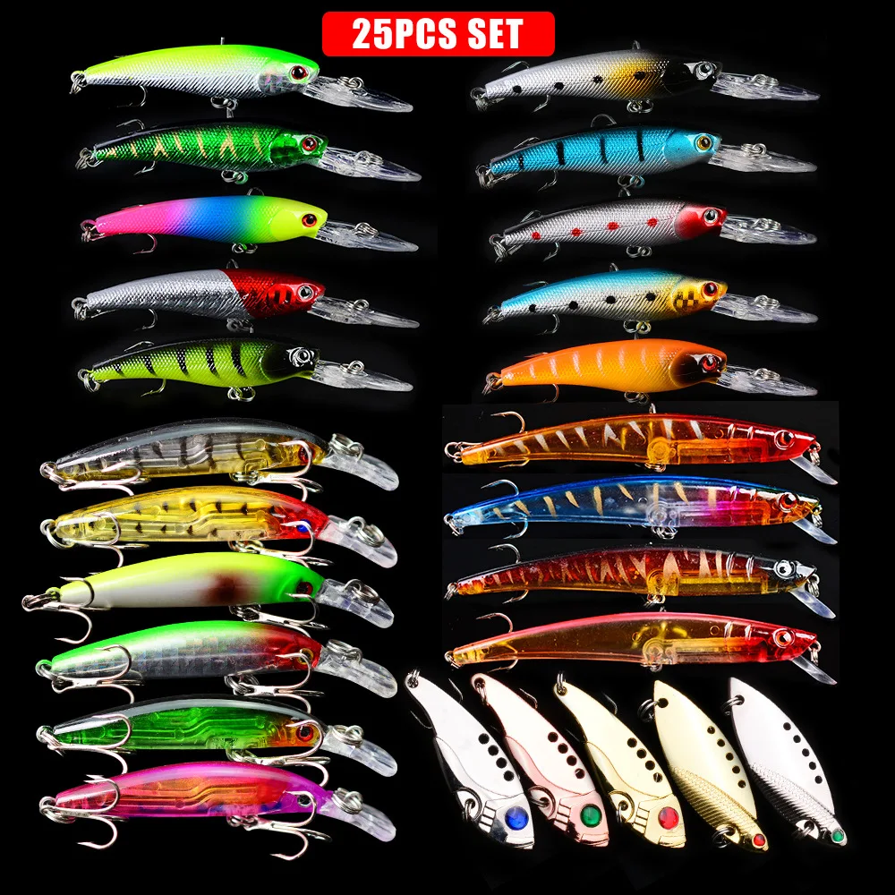 

S0256 25PC Lure Bait Set About 255G Fake Bionic Bait Free Mixing Set Material Plastic Barbed 25 Pieces ABS Plastic Material OPP