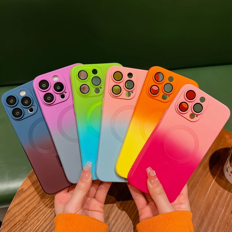 

Luxury Magnetic Wireless Charge Matte Case For iPhone 14 13 12 11 Pro Max Plus Soft Magnetic Bumper Gradient Color bumper Case
