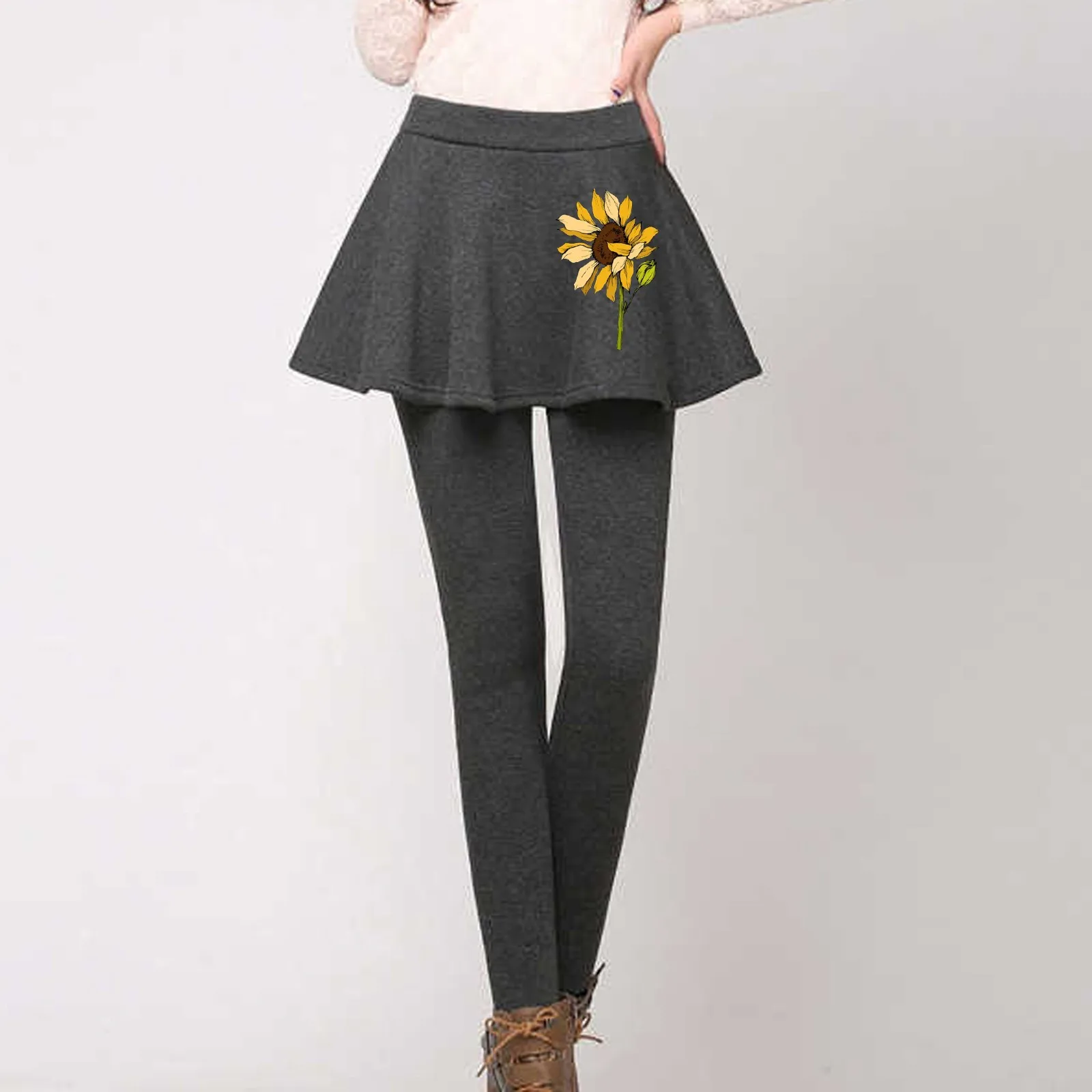 Ladies Thickened Leggings False Two In One Leggings Printed Stretch Velvet Leggings warm pants for winter women