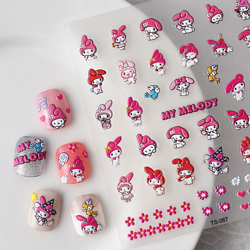 

Sanrio Melody 5D Nail Sticker Anime Cartoon Cute Rabbit Sheep Psyduck Three-dimensional Decal Nail Art Sticker Reward Gift