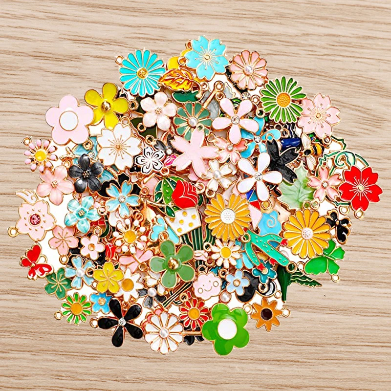 

10pcs/lot Mix Cute Flower Charms Enamel Sunflower Charms Pendants for Jewelry Making DIY Earrings Necklaces Crafts Accessories