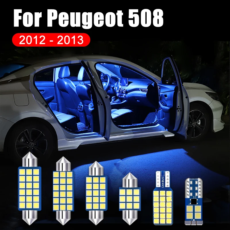 

For Peugeot 508 2012 2013 11PCS Error Free 12V Car LED Interior Dome Reading Lights Foot Lamps Glove Box Trunk Bulbs Accessories