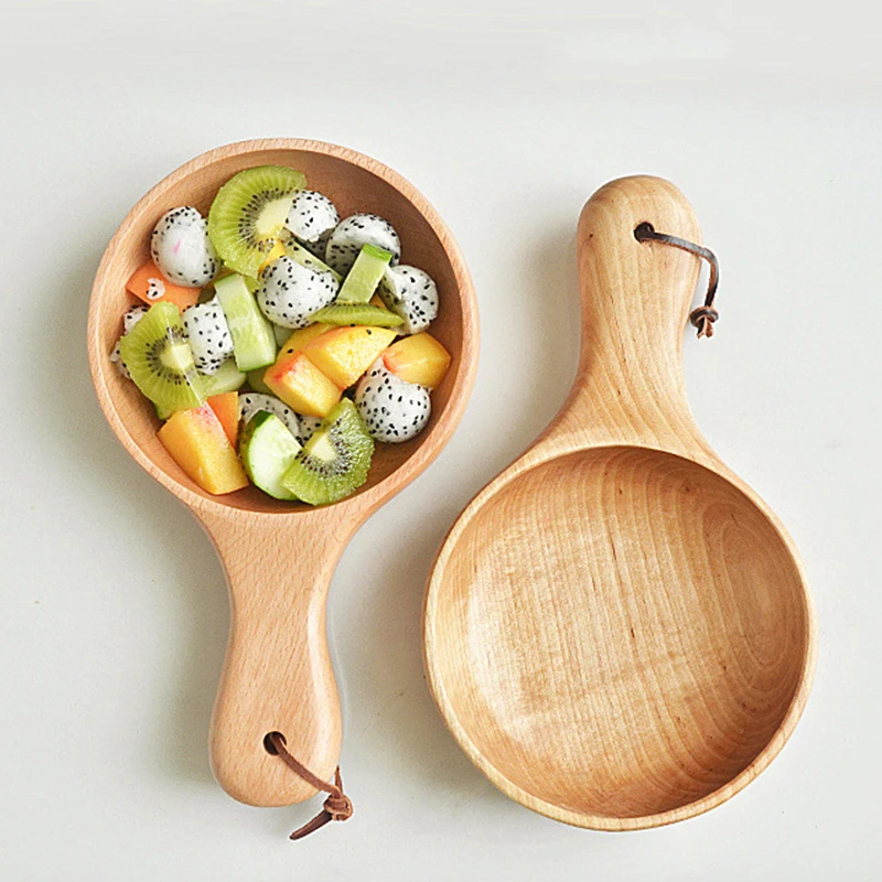 

Long Handle Bowl Beech Wood Salad Bowl Fruit Pizza Bowl Water Scoop Bowl Tools For Baking Pastry Making 1 Pc Exquisite