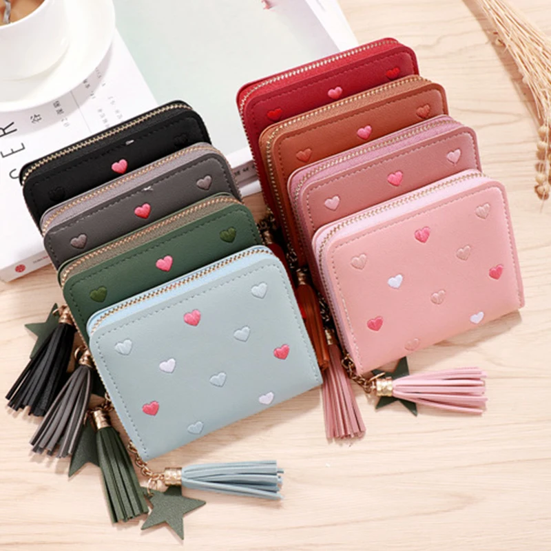 

2023 fashion Women Small Wallet Ladies Mini Tassel Wallet Cute Girl Short Zipper Lovely Pu Leather Coin Purse Female Hand Wallet