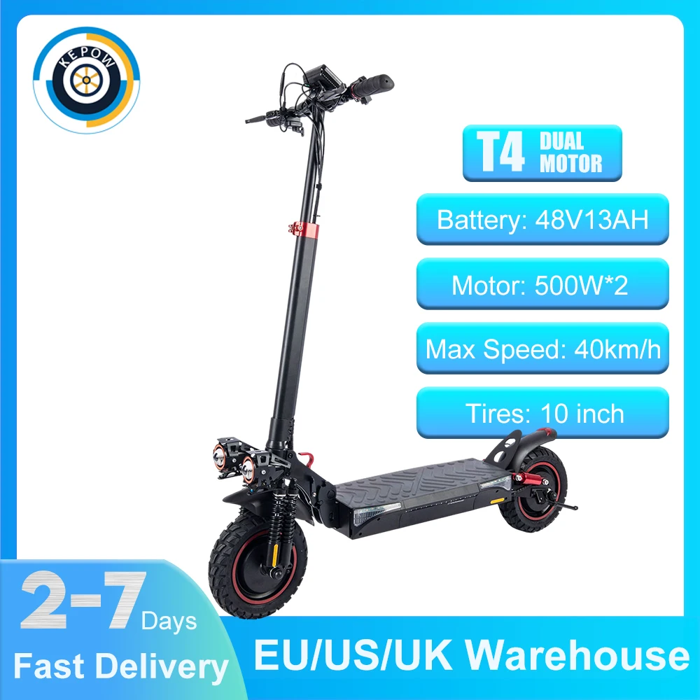 

Kepow Powerful T4 Dual Drive 1000W Electric Scooter 12.5Ah 40KM/H Adult E-scooter 10inch OFFroad Tire Foldable Scooter EU Stock