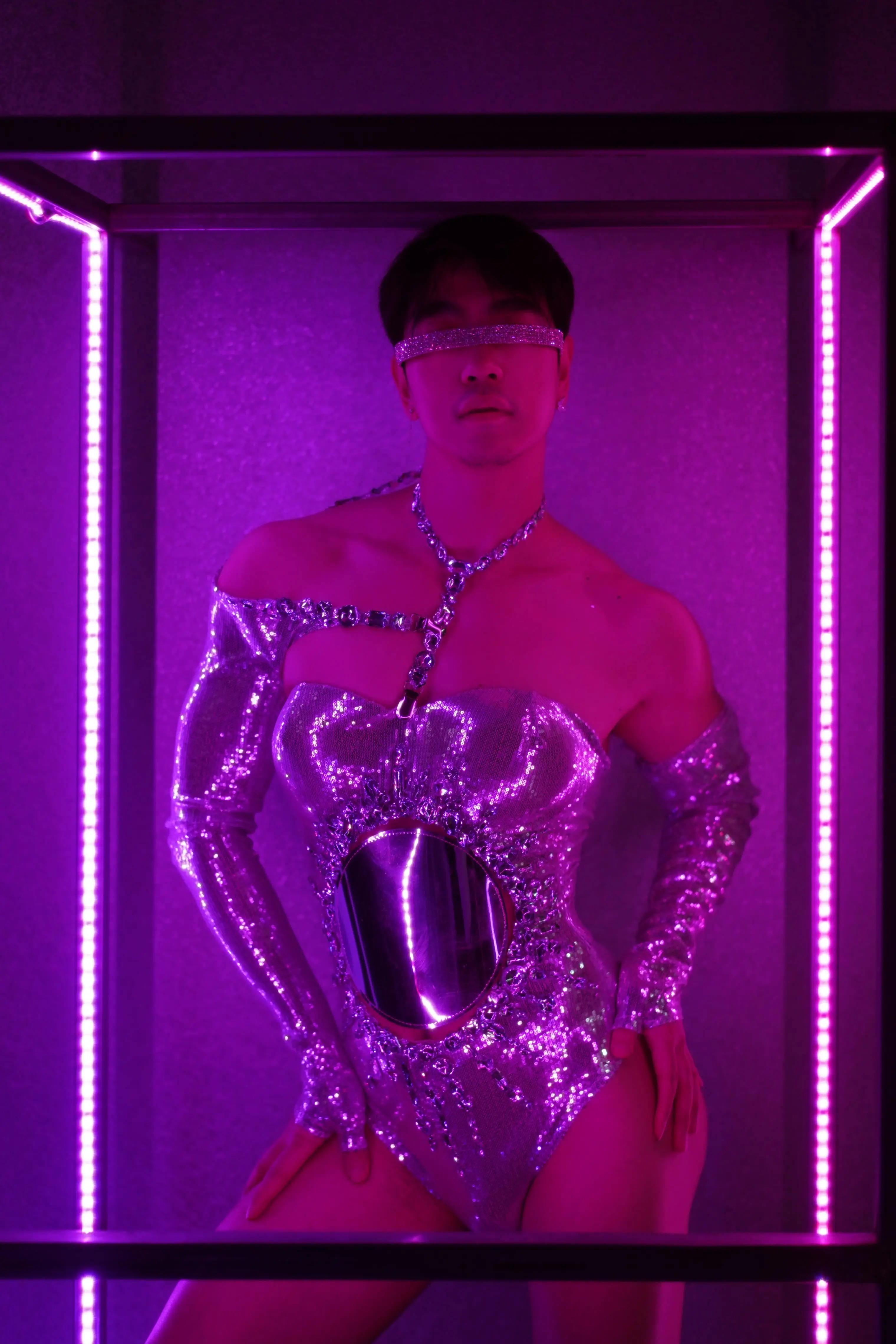 Сексуальное открытое боди с блестящими серебряными блестками костюм Drag Queen