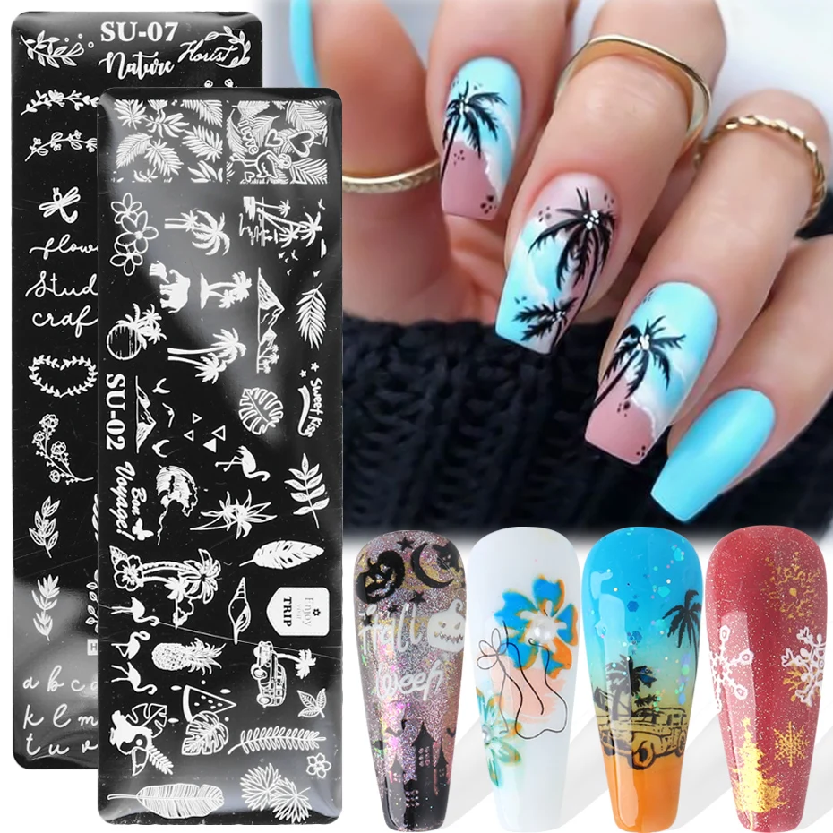 

Пластина для стемпинга ногтей, летняя абстрактная форма для лица, солнца, цветка, Хэллоуина, снежинки, букв, полированная печатная форма, украшение для ногтей