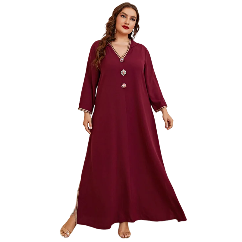 TOLEEN Women's Plus Size Large Elegant Maxi Dresses 2022 Long Sleeve Red Oversized Abaya Muslim Party Evening Festival Clothing