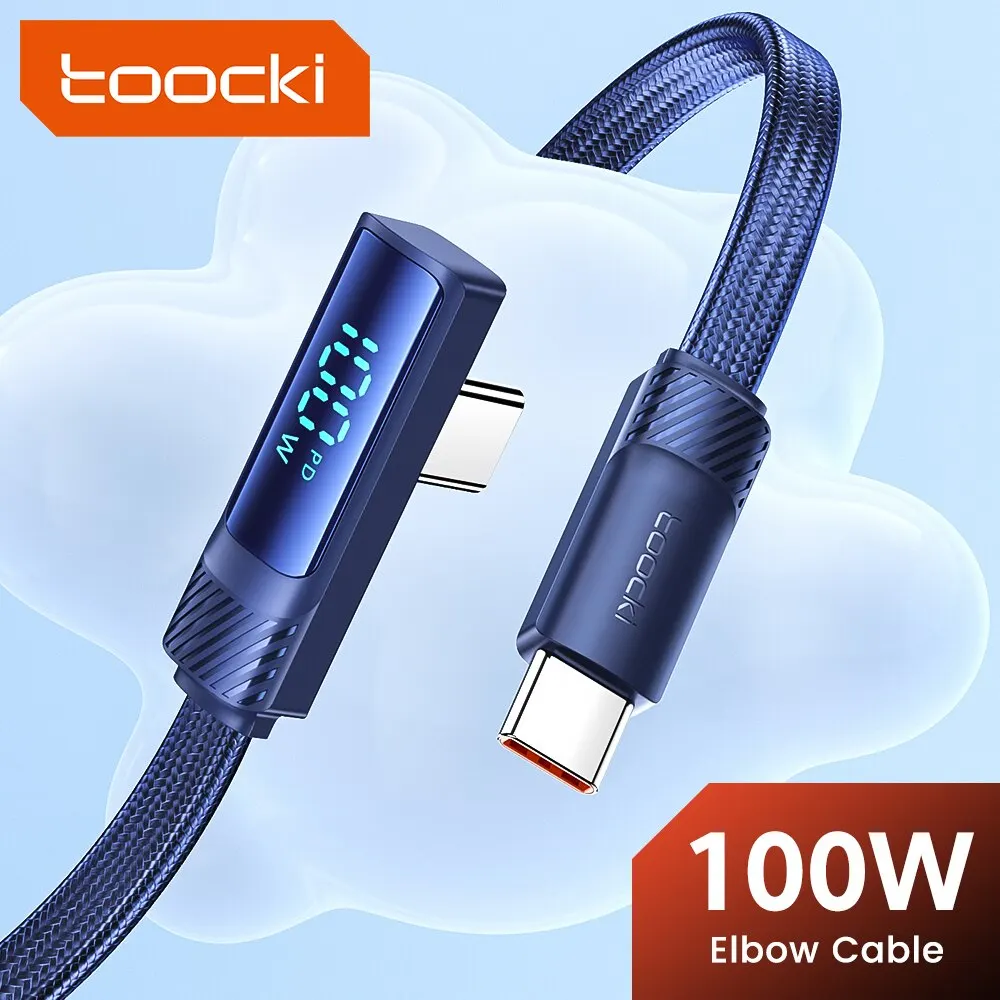 

Toocki 100W Type C To USB Type C Cable 90 Degree Elbow Fast Charger Display Charging USB C To USB C Cable For Xiaomi 13 Realme