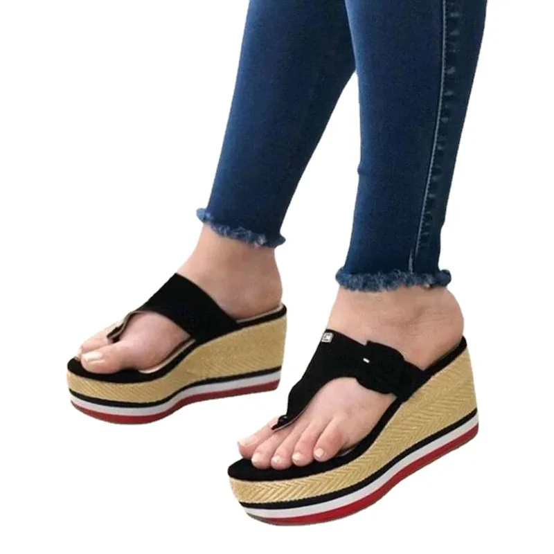 

Women Sandals 2022 New Heels Woman Slippers Platform Wedges Shoes Ladies Summer Slides Mujer Buckle Flip Flops Plus Size 43