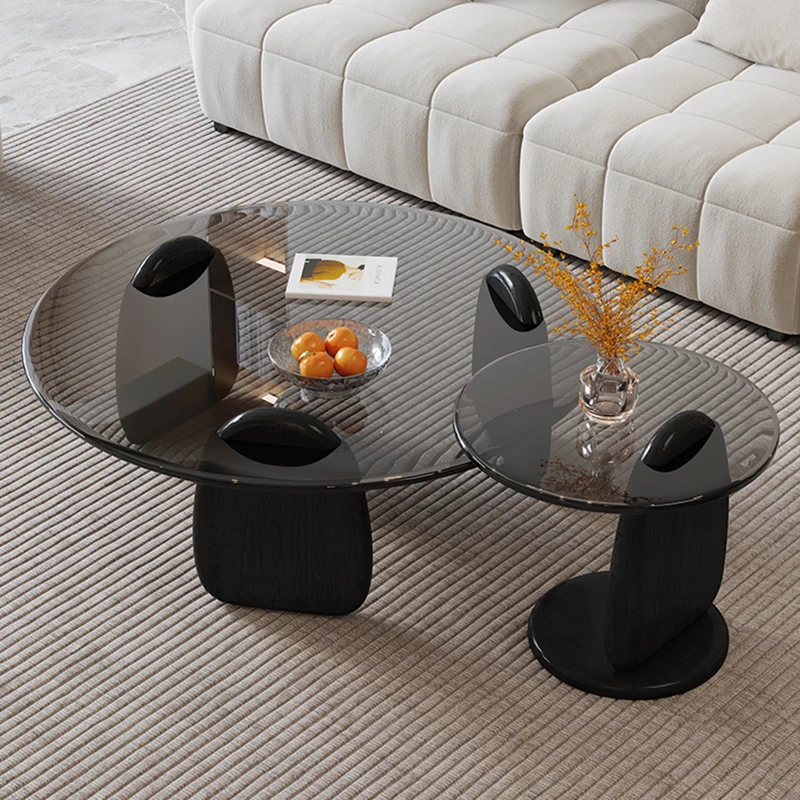 

Luxury Modern Glass Coffee Tables Living Room Center Round Wooden Coffee Tables Household Tavolino Da Salotto Furniture QF