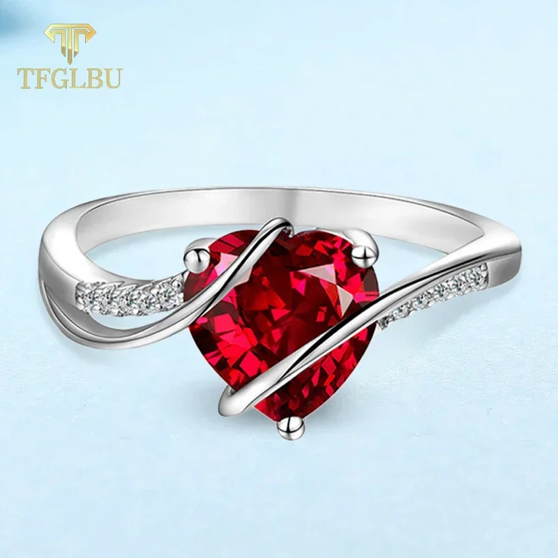 

TFGLBU Новинка 8 мм сердца культивация рубина Твердые 925 серебряные кольца для женщин винтажные сверкающие драгоценные камни браслет женский подарок высокое качество ювелирные изделия