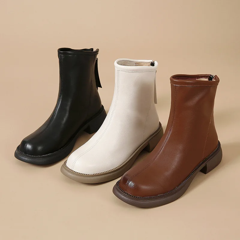 

Women Boots 2023 Autumn Winter New Round Toe Thick Bottom Zipper Short Female Boots Soild Chunky Low Heel Casual Botines Mujer