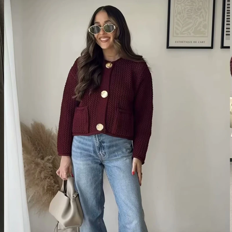 Женский свитер TRAF осень 2024 новый свободный теплый кардиган женский модный