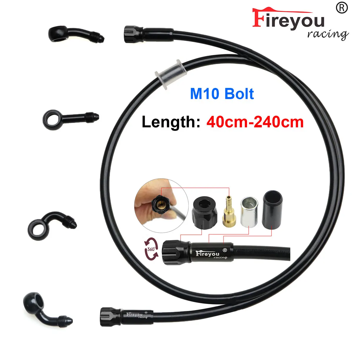 

AN3 Плетеный тормозной шланг Мотоциклетная гидравлическая трубка сцепления Главный цилиндр 4xбанджо Тормозной трос для мотоцикла Yamaha Honda Drz Dio