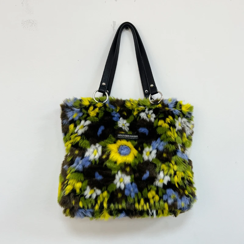 

Сумка-тоут для женщин, роскошные дизайнерские дамские сумочки и кошельки, меховая сумка среднего размера с цветочным принтом для подмышек, большая Быстрая доставка