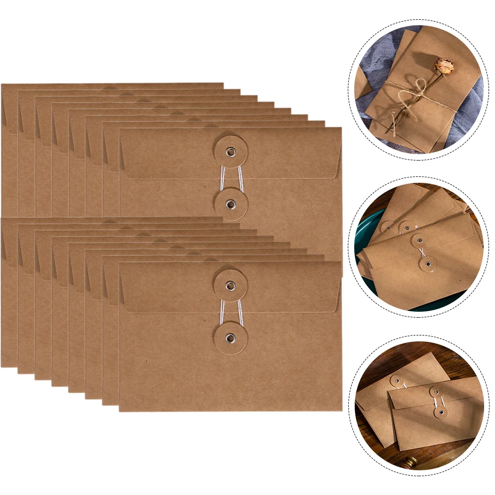 

20 Pcs Kraft Envelope Blessing Card Envelopes Wedding Invitation Letter Paper Covers Brown Ties Winding Calligraphy Organizers