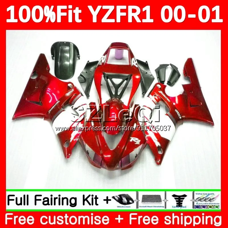 

pearl red Injection Body For YAMAHA YZF R1 YZF-R1 YZF R 1 1000 CC YZF-1000 YZFR1 00 01 YZF1000 2000 2001 OEM Fairing 129LQ.43