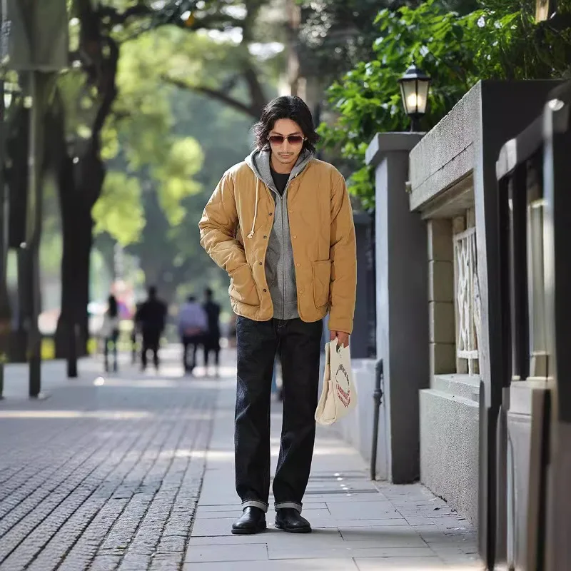 Зимняя стеганая куртка в стиле ретро мужская без воротника с хлопковой