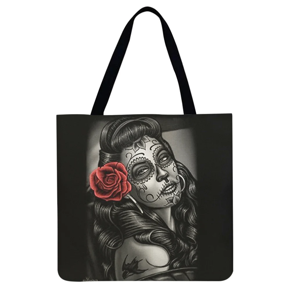 

Rose Girl Printed Shopping Bag Casual Large Capacity Handbags Casual All-match Linen Fashion Women Square Bags