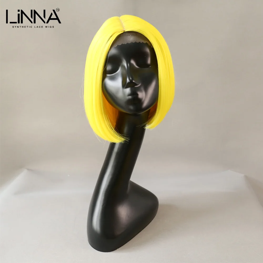 

LINNA синтетические парики для женщин Желтый косплей парик Боб Желтый цвет волосы высокотемпературное волокно 8 Icnh короткий парик