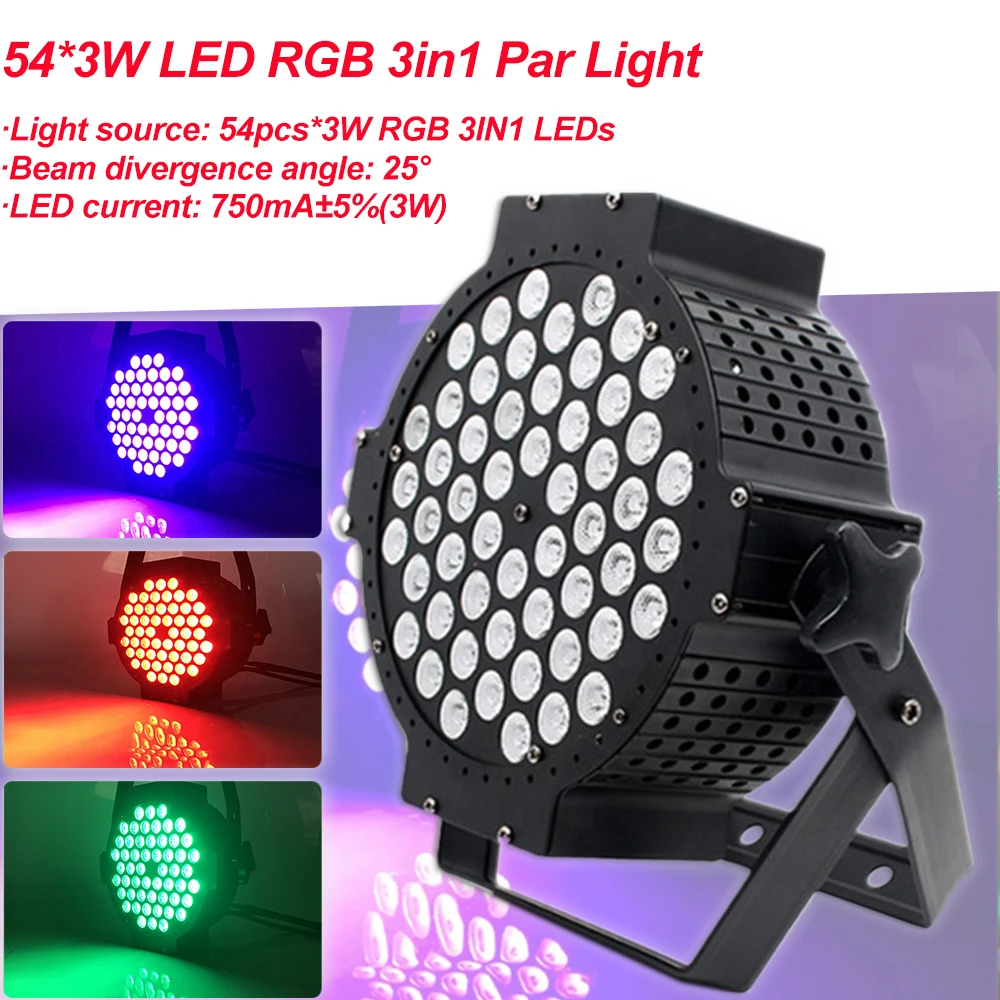 LED Flat Par 54x3W RGB 3IN1 Color Lighting Strobe DMX512 For Atmosphere of Disco DJ Music Party Club Dance Floor Bar Darkening