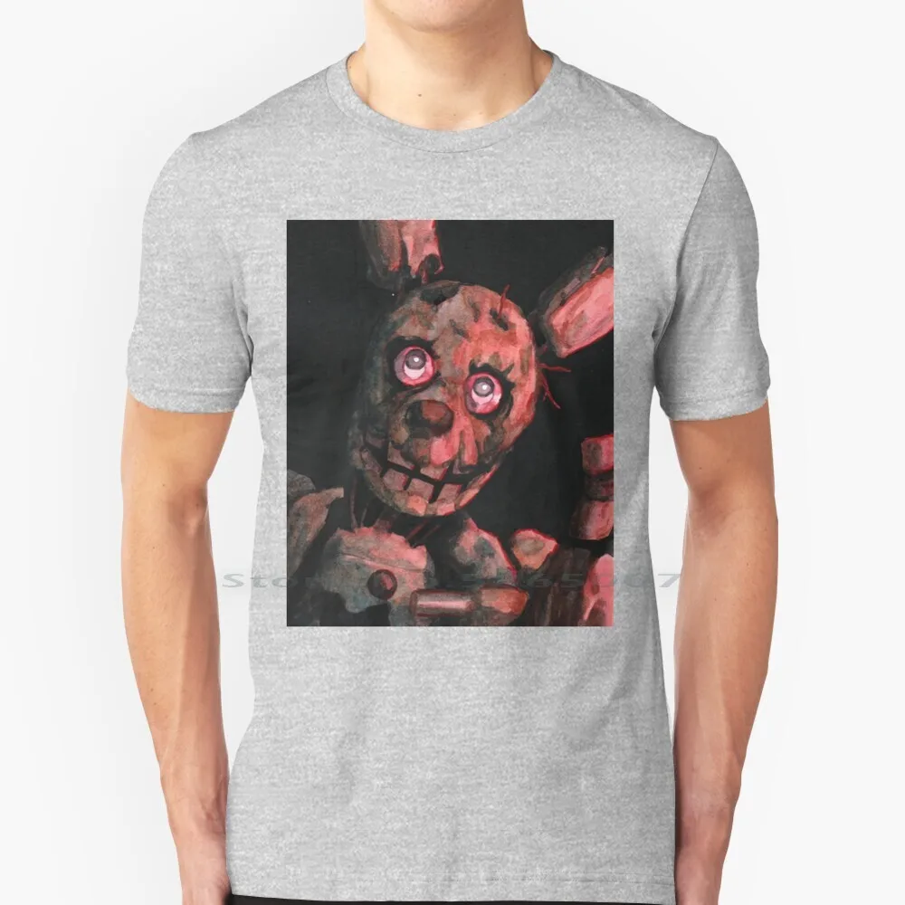 

Warning' Springtrap Painting T Shirt 100% Cotton Fnaf Five Nights At Springtrap 5naf Watercolor Fanart Big Size 6xl Tee Gift