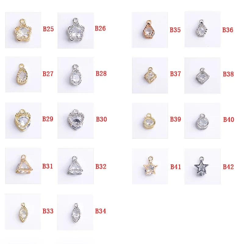 10Pcs/lot Gold Silver Color Rhinestone Hearts Charms Pendant  For Earrings Necklaces DIY Love Jewelry Making Accessories