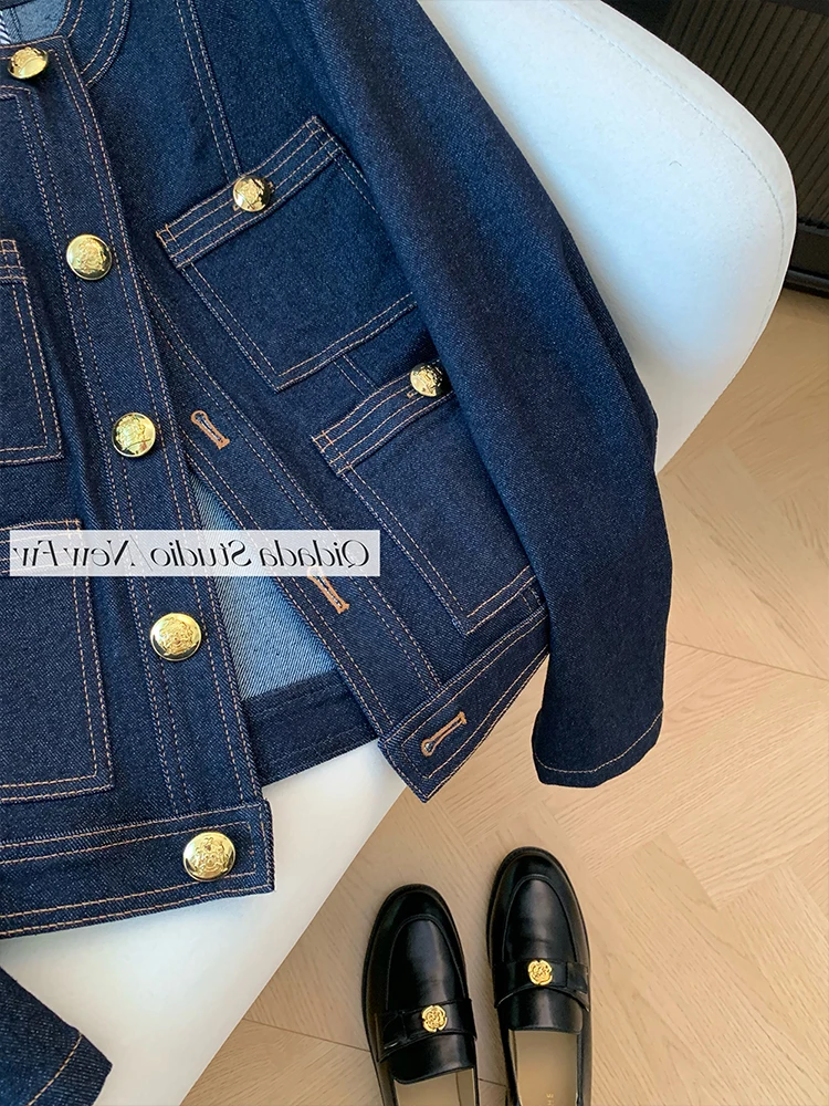 Женская джинсовая куртка в стиле Харадзюку синяя свободная с длинным рукавом