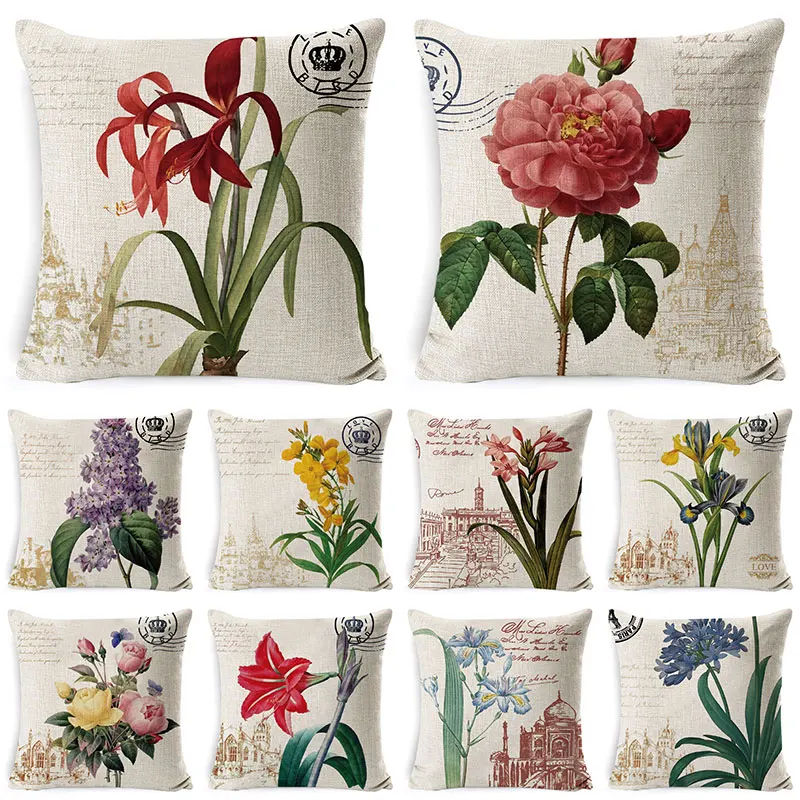

Flower Patterns Pillowcase Linen Cushions Case Geometry Decorative Floral Pillows Case Living Room Sofa Pillow Cover Pillowclips