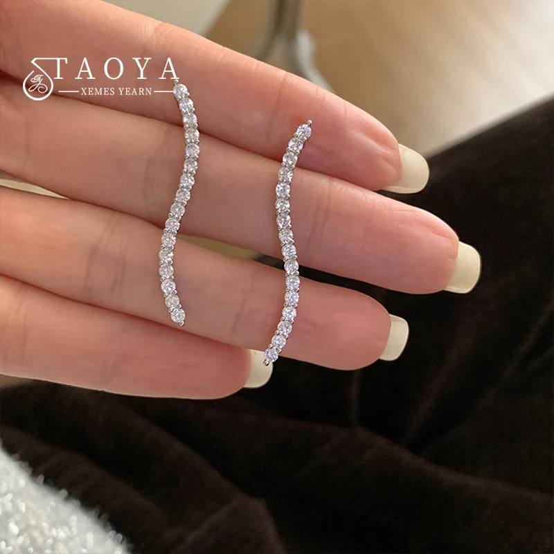 

Elegant Temperament Inlaid With Rhinestone Curved Silver Color Earrings for Women 2023 Fashion Jewelry Girls Luxury Accessories